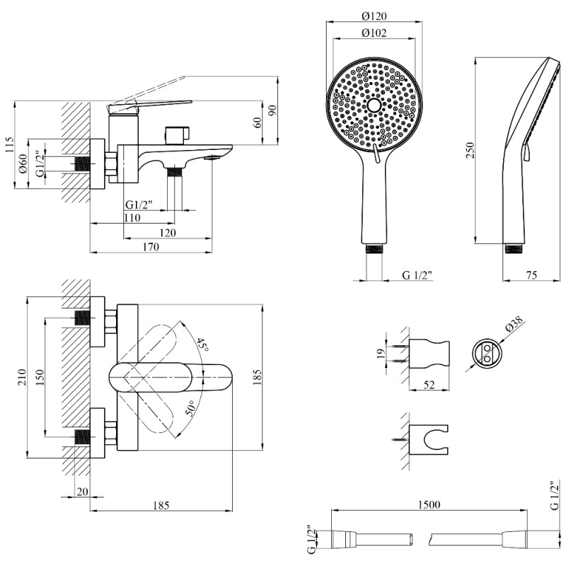 Змішувач для ванни Kroner Element 211315-5301 Фото - 1